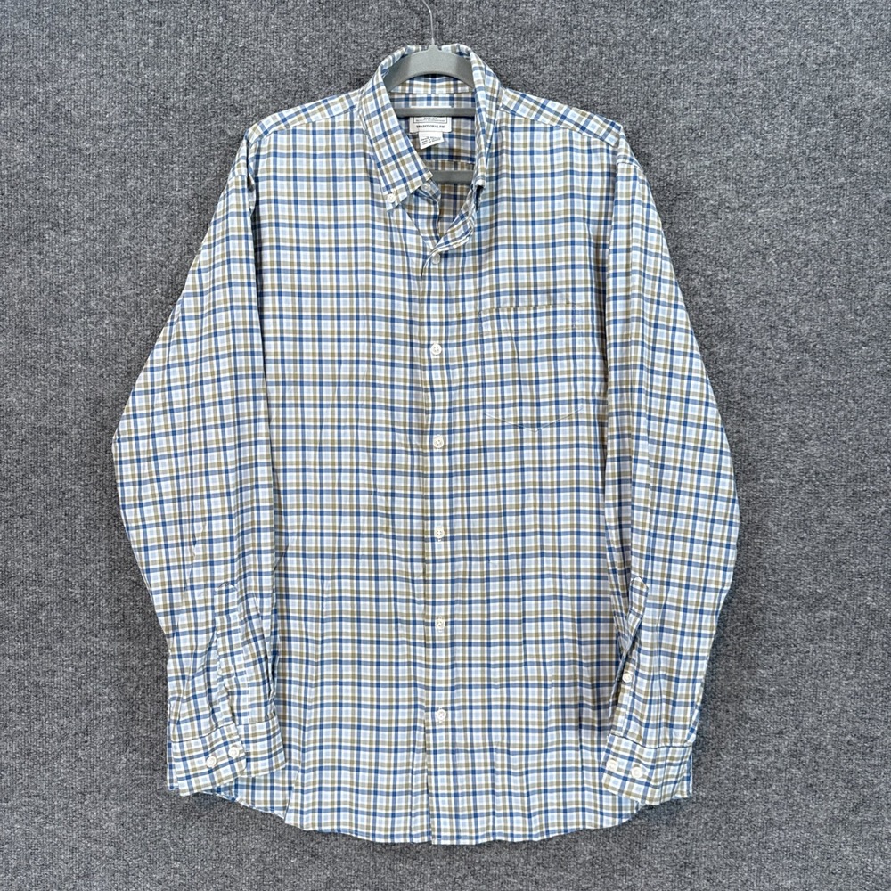 L.L Bean Button Down Shirt Mens Medium Blue Plaid Long Sleeve Cotton Traditional